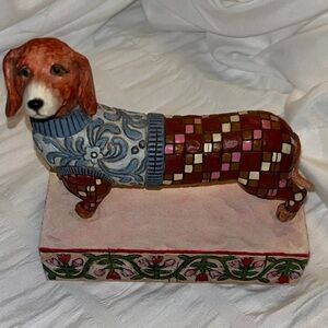 Jim Shore Patchwork Dachshund with Blue and Red Accents